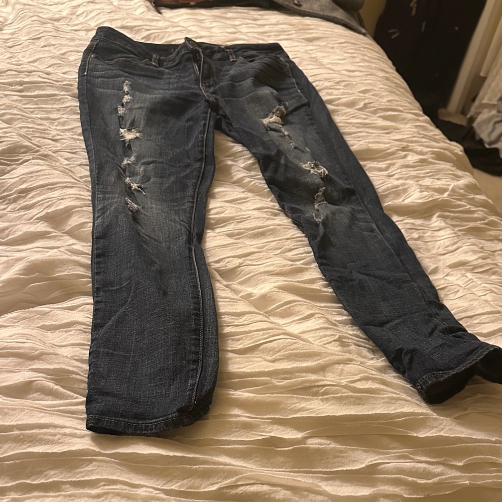 American Eagle Outfitters Dark Blue Distressed Skinny Jeans